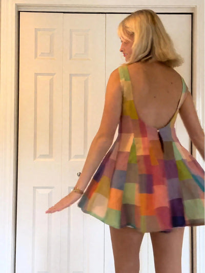 Vibrant Patchwork Grid Sleeveless Jumpsuit