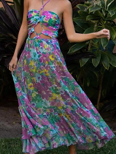 One Piece Print Cutout Swimsuit Set