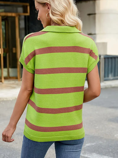 Collar Casual Striped Knit Vest Sweater