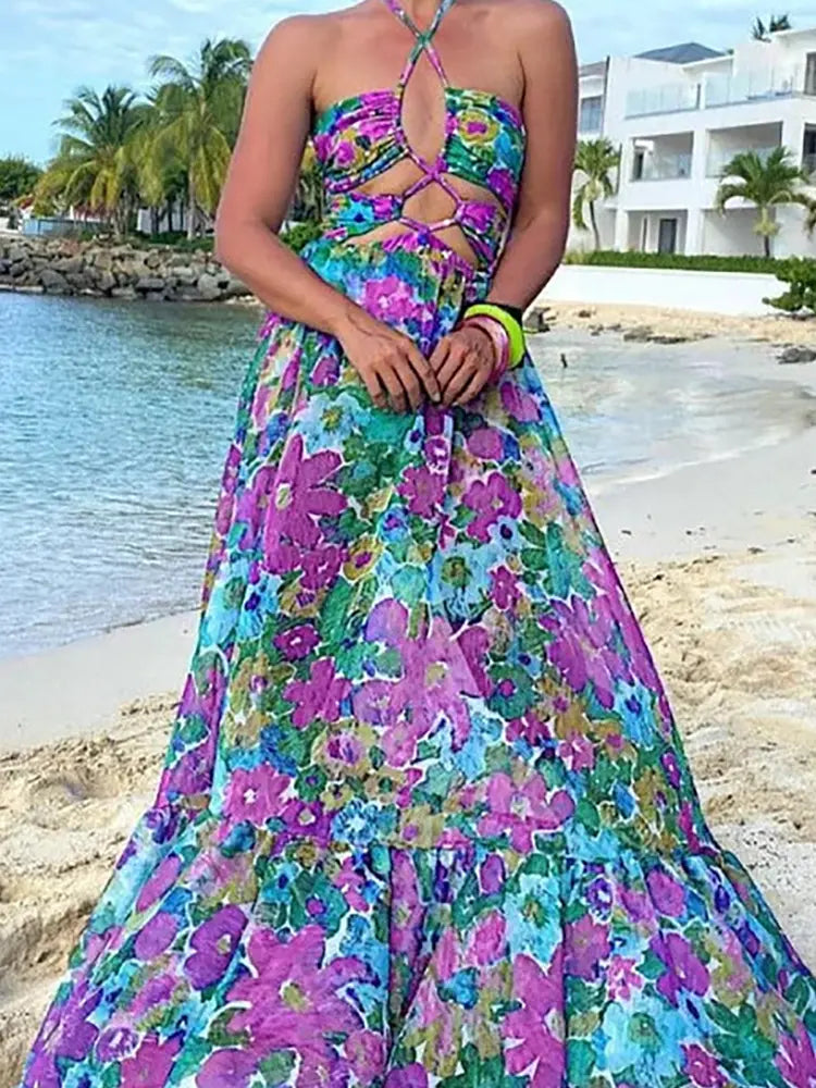 One Piece Print Cutout Swimsuit Set