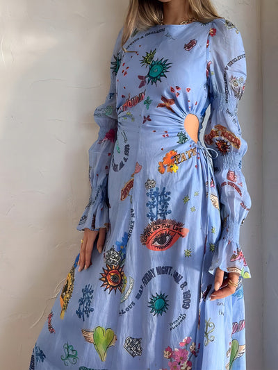 Graffiti Lantern Cutout Cropped Dress Midii Dress