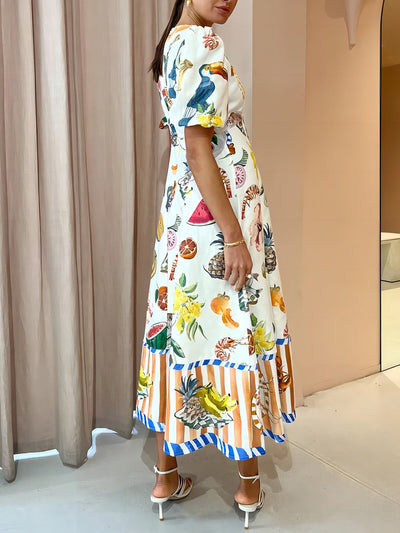 Fashion Graffiti Print Slim Fit Versatile Maxi Dress