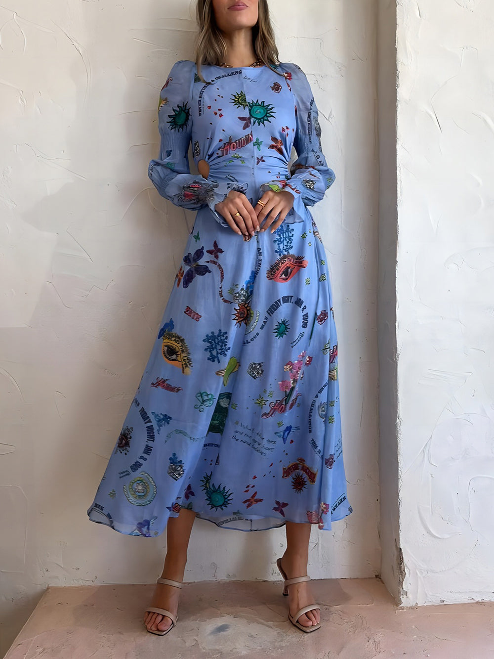 Graffiti Lantern Cutout Cropped Dress Midii Dress