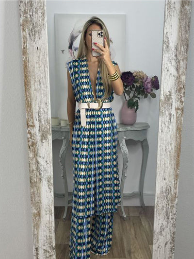 Vintage Check Flared Pants Suit