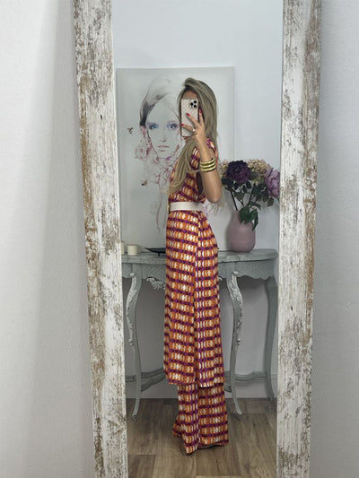 Vintage Check Flared Pants Suit