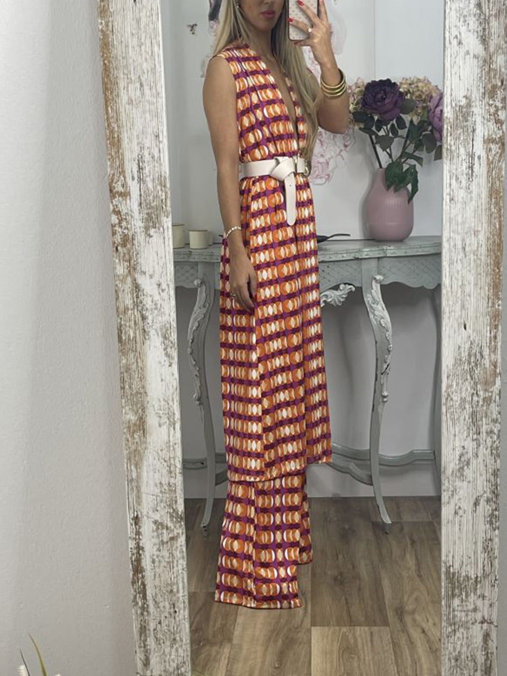 Vintage Check Flared Pants Suit