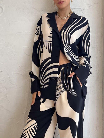 Trendy Graffiti Print Loose Wide Leg Pants Set