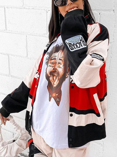 Casual long-sleeve windbreaker biker jacket