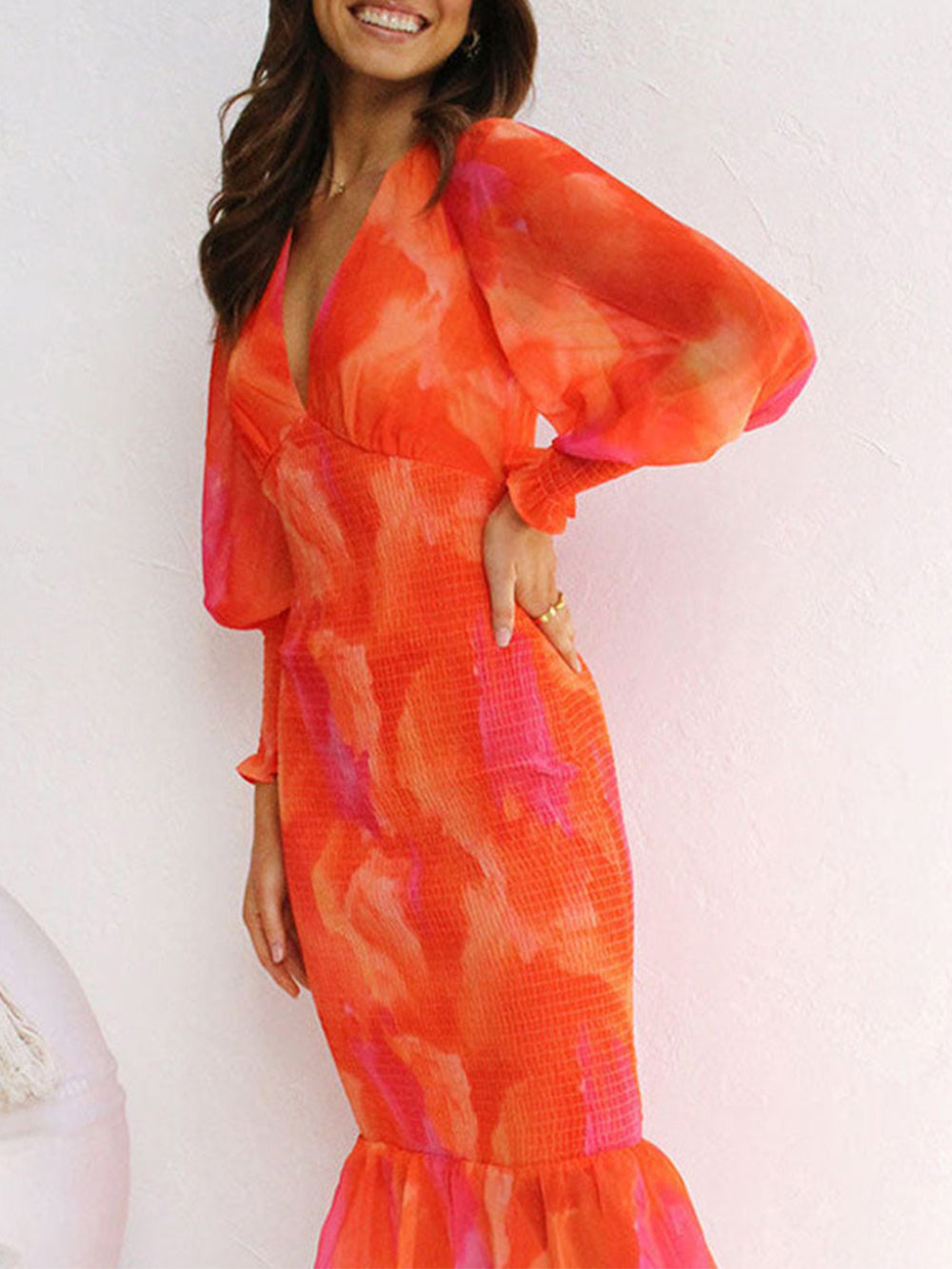 V-Neck Evening Gown Open Back Midi Dress