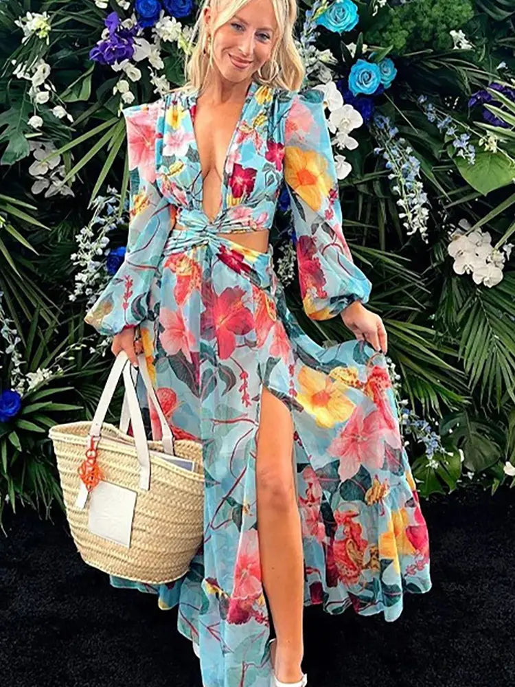 One Piece Cutout Printed Swimsuit Set