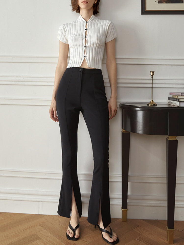 Elegant slit slightly flared suit pants