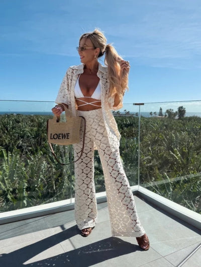 Embroidered Lace Blouse Set