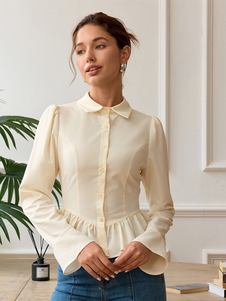 French Ruffle Collar Lapel Blouse