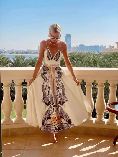 Backless Tie Elegant Print Dress