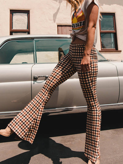 Versatile Casual Plaid Bootcut Trousers