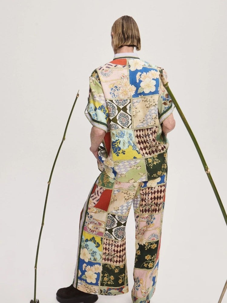 Casual Color-Block Shirt and Pants Set