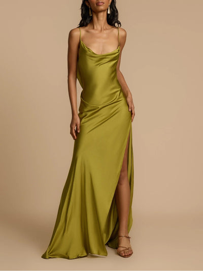 Sexy Elegant Satin Side High Slit Maxi Dress