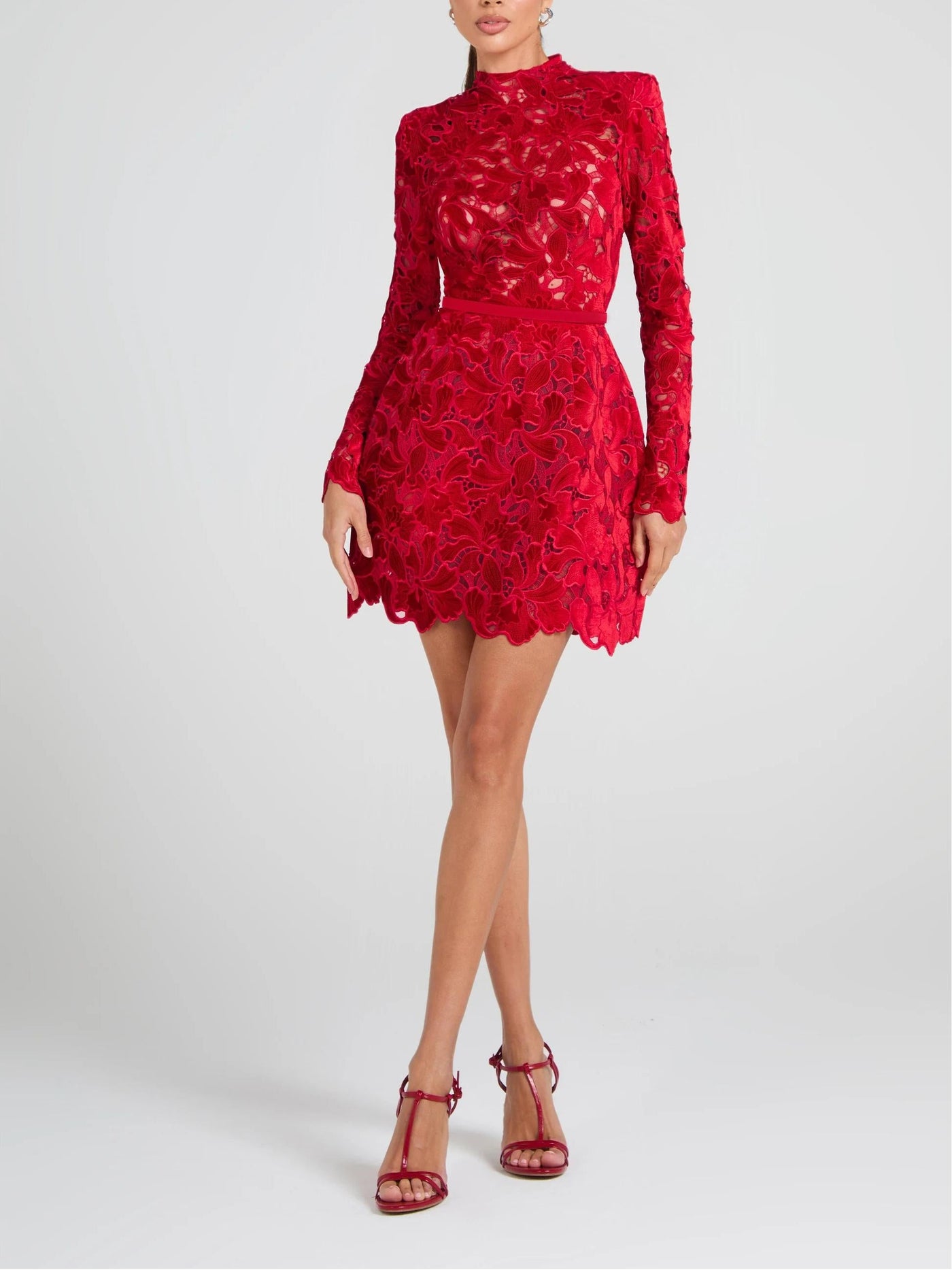 Velvet Embroidered Lace Mini Dress