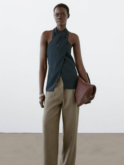 Halter Neck Back Neckline Top - Blue