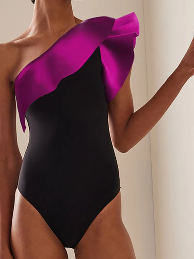 Ruffle Colorblock Retro One Piece Swimsuit
