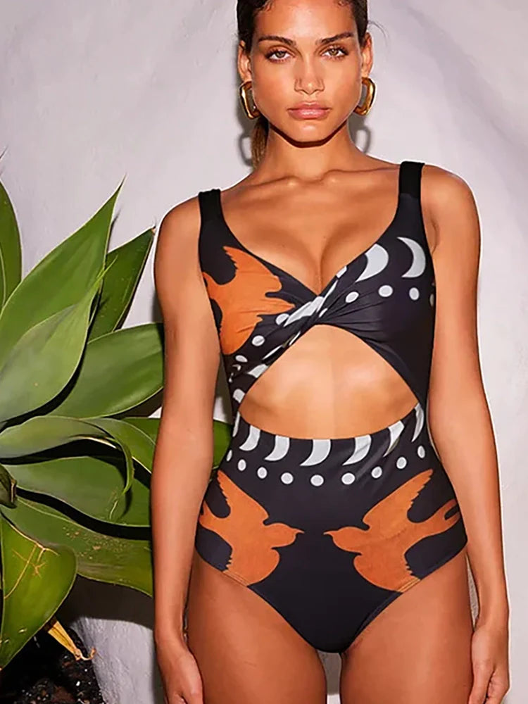 Printed One Piece Swimsuit and Bikini Set