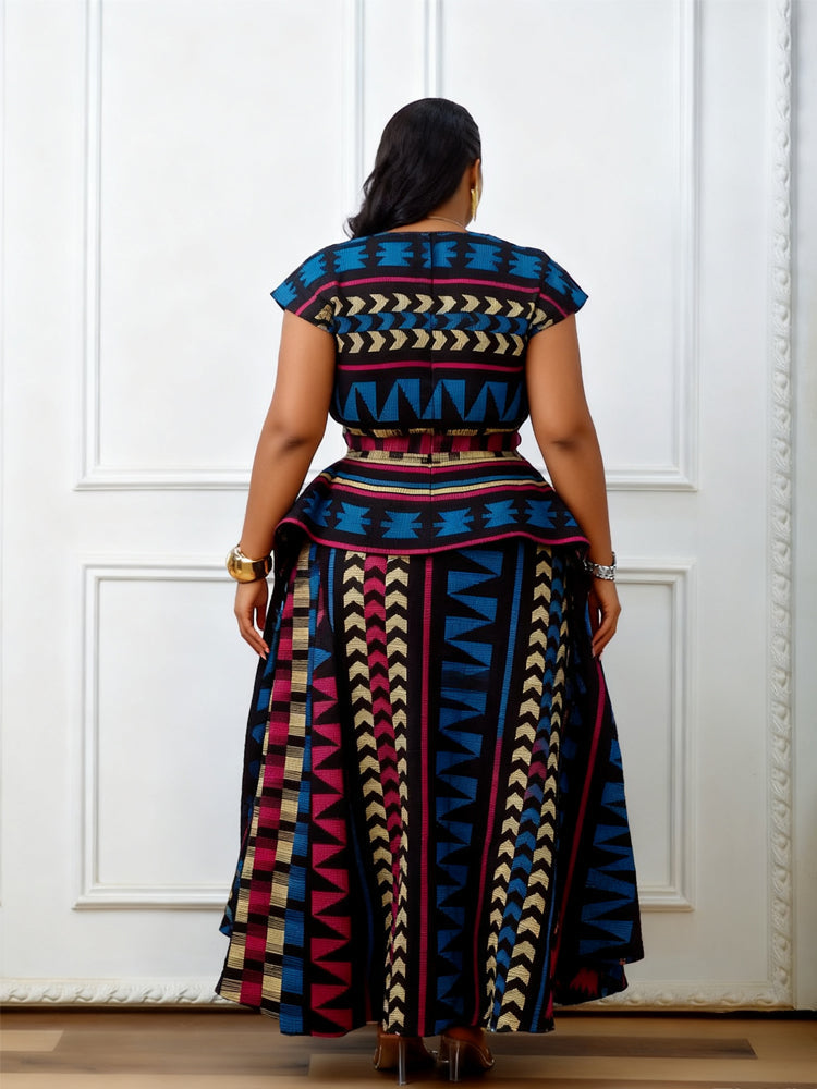 Multicolored African Print Peplum Maxi Dress