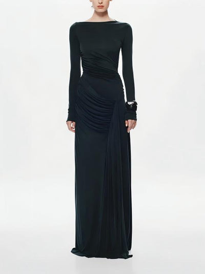 Glacier Asymmetrical Pleats Maxi Dress