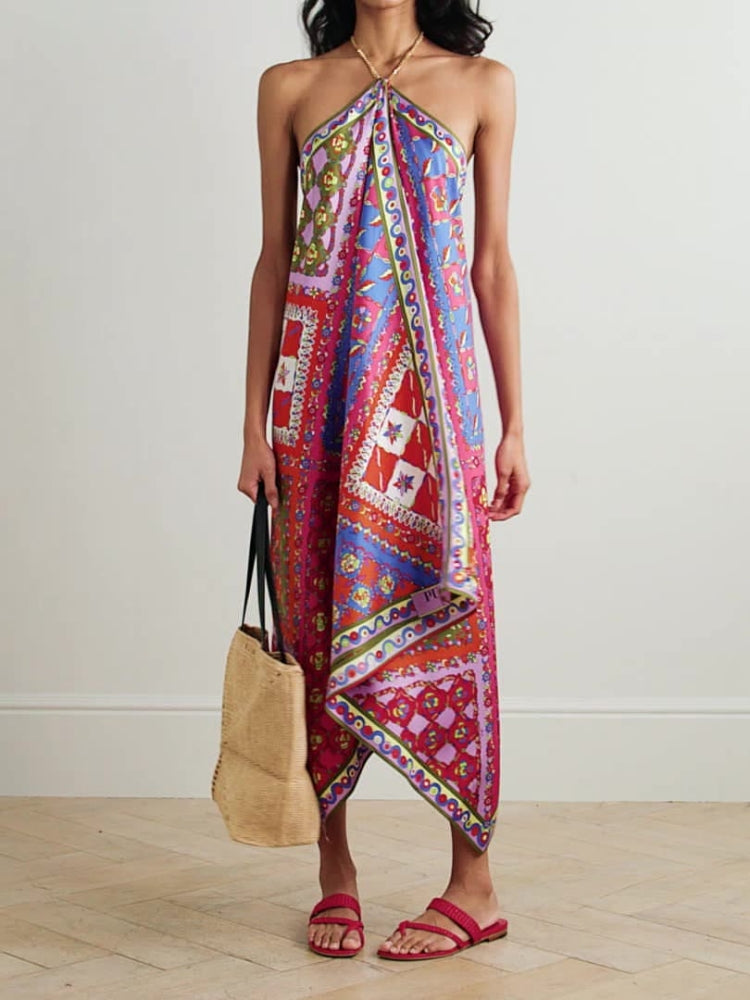 Halter Neck Asymmetrical Dress