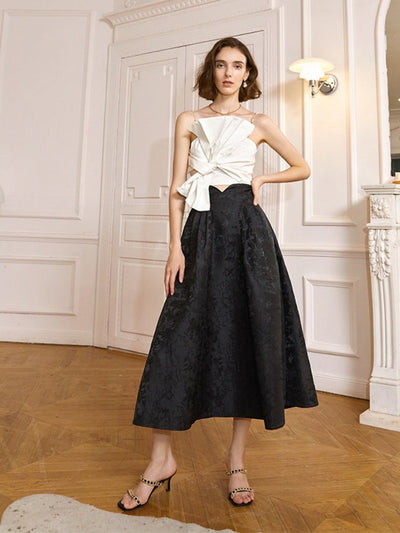 French A-Line Floral Jacquard  Skirt