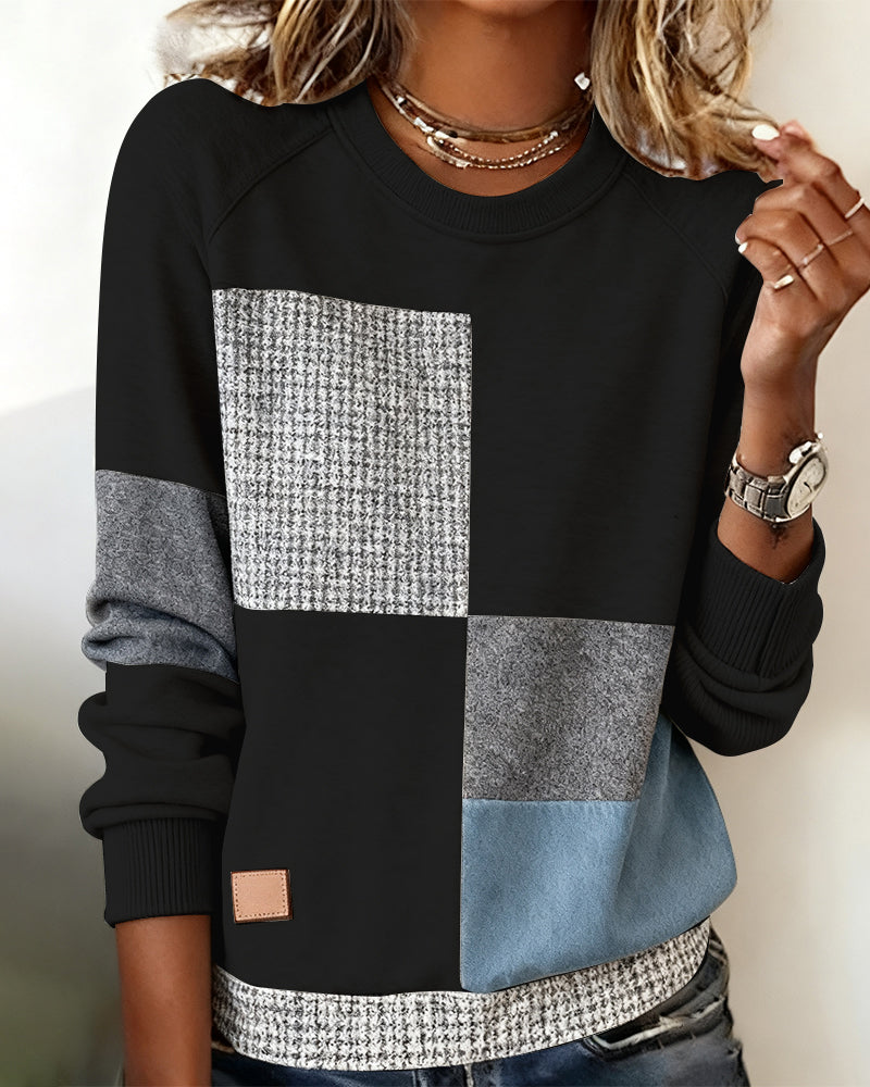 Stella® | Casual Contrast Color Crew Neck Sweatshirt