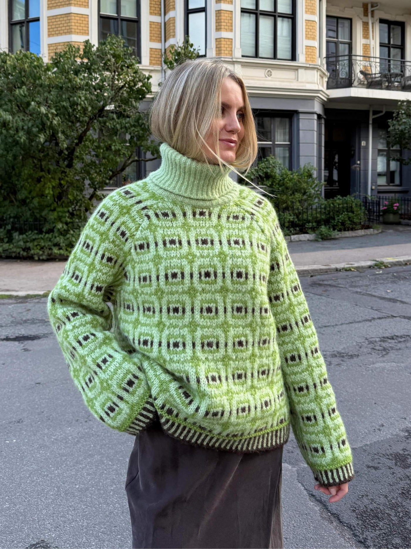 Geometric Patterned Turtleneck Sweater