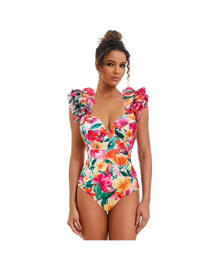 Floral Backless Swimsuit Beach Vacation Set