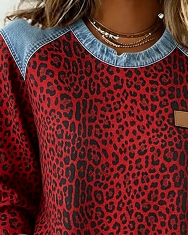 Stella® | Sweatshirt Leopard Print Denim Patchwork