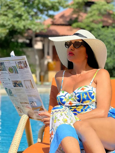 Lemon Print Backless One Piece Swimsuit Set