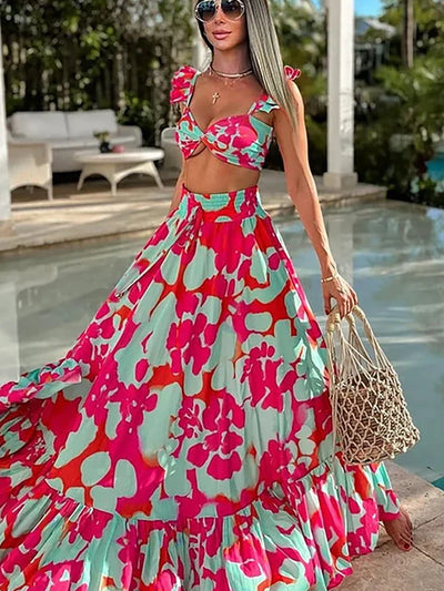 Ruffle Floral High-Waist Bikini Set