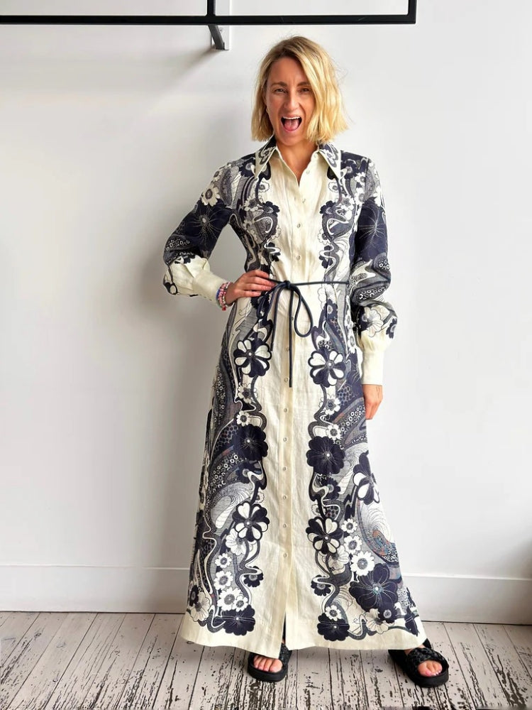 High-Waist Button-Down Dress