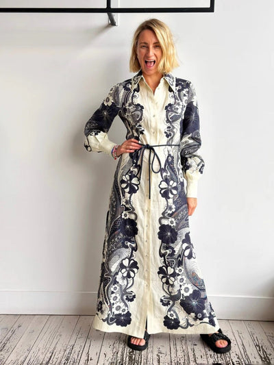 High-Waist Button-Down Dress