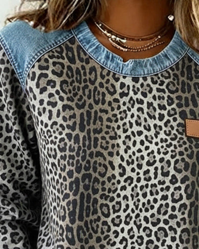 Stella® | Sweatshirt Leopard Print Denim Patchwork