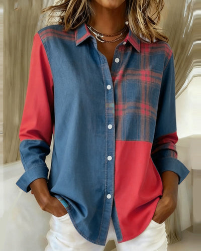 Stella® | Shirt with Notched Collar and Checked Contrast Design