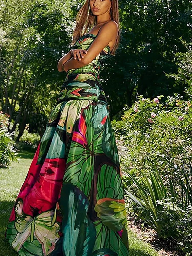 Butterfly Print Ruched Slimming Swimsuit Set