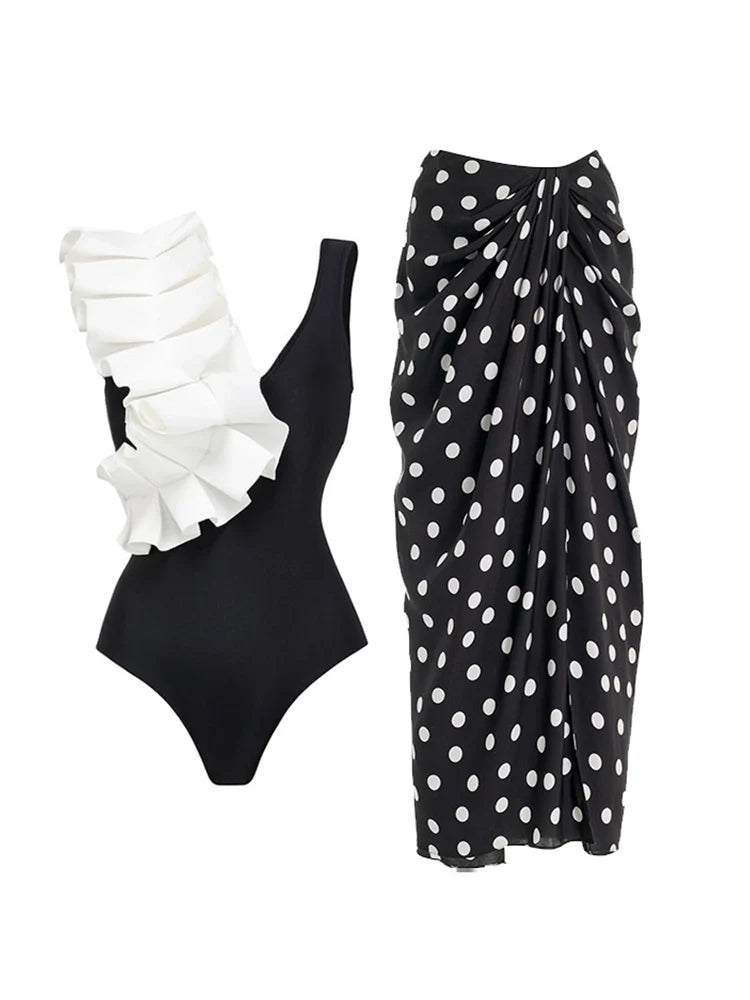 Elegant Polka Dot One-Piece Swimsuit