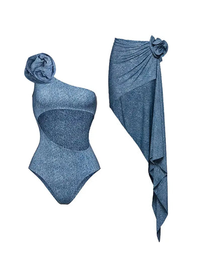 3D Floral One-Shoulder Sexy Monokini