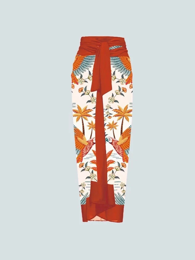 Floral Print One-Piece with 3D Flower Detail