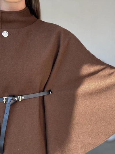 Stand Up Collar Belted Cape Coat