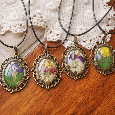 Resin Pressed Flower Necklaces - French Retro Violet & Lobelia Erinus