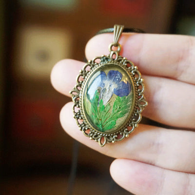 Resin Pressed Flower Necklaces - French Retro Violet & Lobelia Erinus