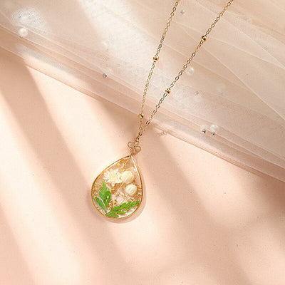 Resin Pressed Flower Necklaces - Gold Foil Tulip & Ferns
