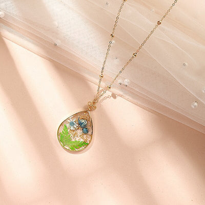 Resin Pressed Flower Necklaces - Gold Foil Tulip & Ferns