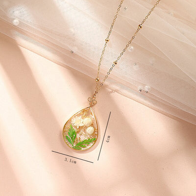 Resin Pressed Flower Necklaces - Gold Foil Tulip & Ferns