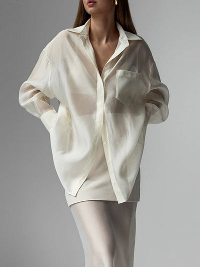 CREAM SHEER SHIRT SET